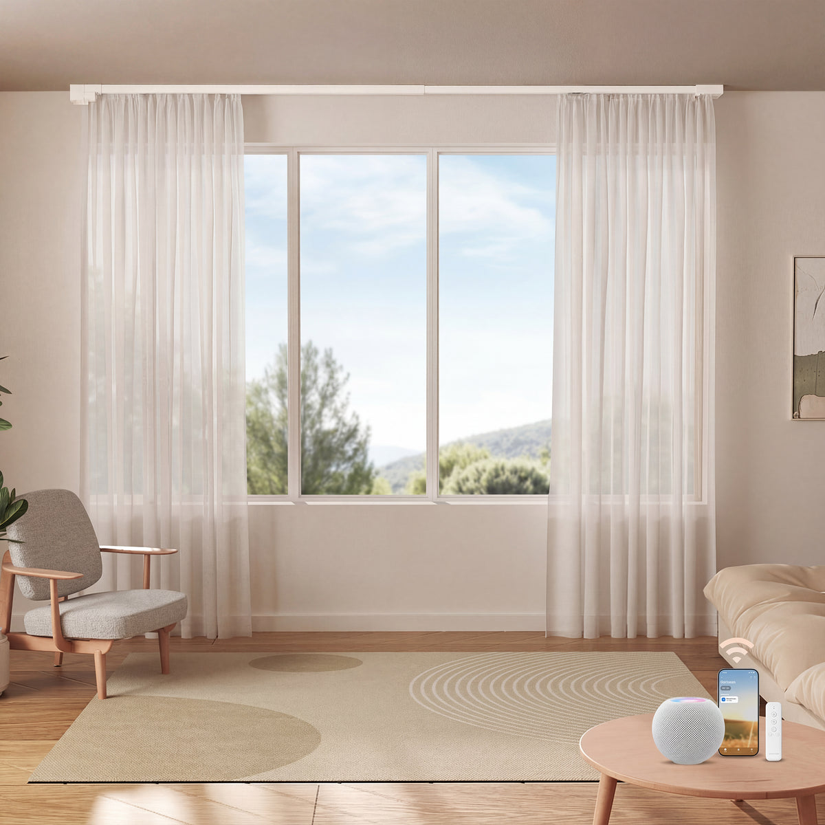 RezeFlow M1 No-Cut Motorized Smart Curtain Track, Apple Home Certified Matter Works with HomeKit Alexa Google Siri, Ceiling/Wall Mount